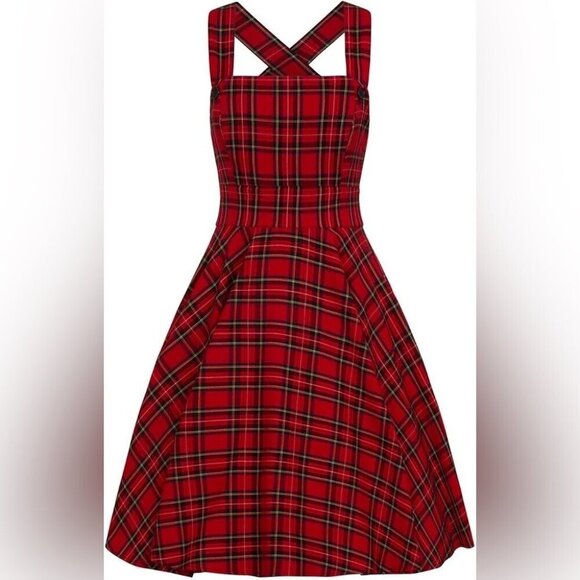 Hell Bunny Irvine Tartan Vintage Retro Pinafore Dress size small - Picture 1 of 5